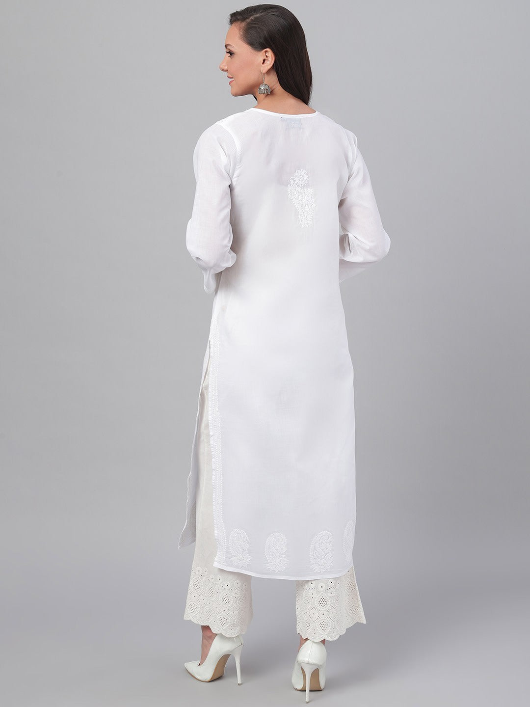 Ada Hand Embroidered White Cotton Lucknowi Chikankari Straight Kurta A227625