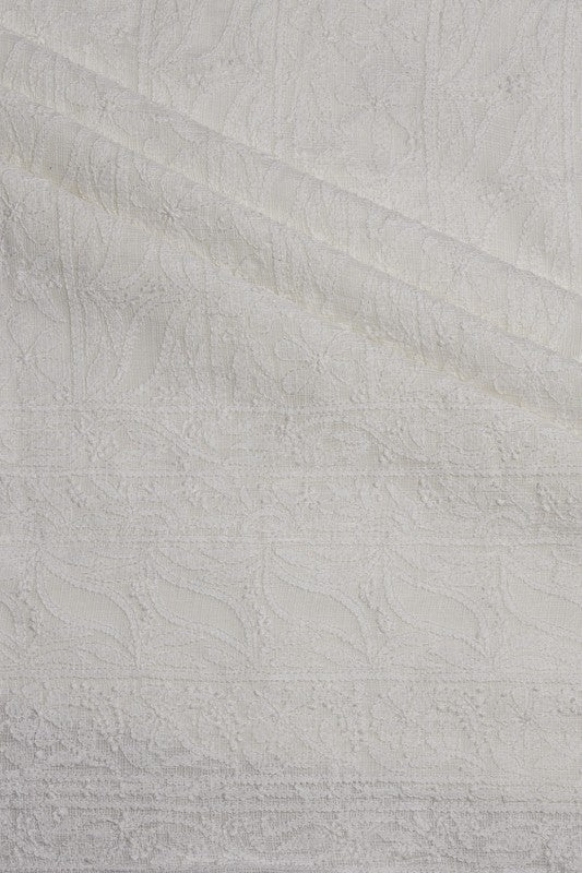 Ada Hand Embroidered White Kota Lucknowi Chikan Unstitched Kurta Piece- A623132
