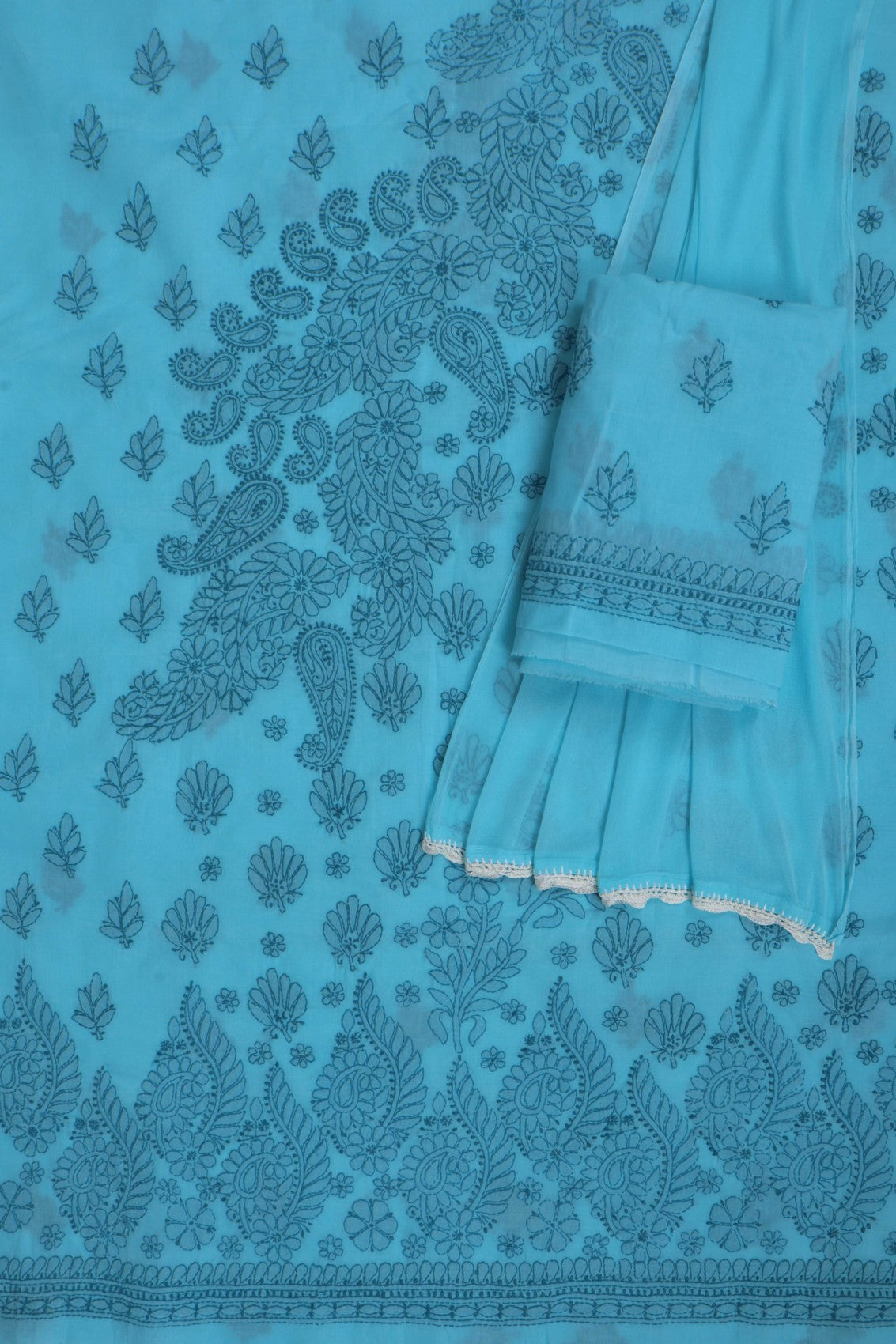 Ada Hand Embroidered Sky Blue Cotton Lucknowi Chikankari Unstitched Suit Piece 01A262732