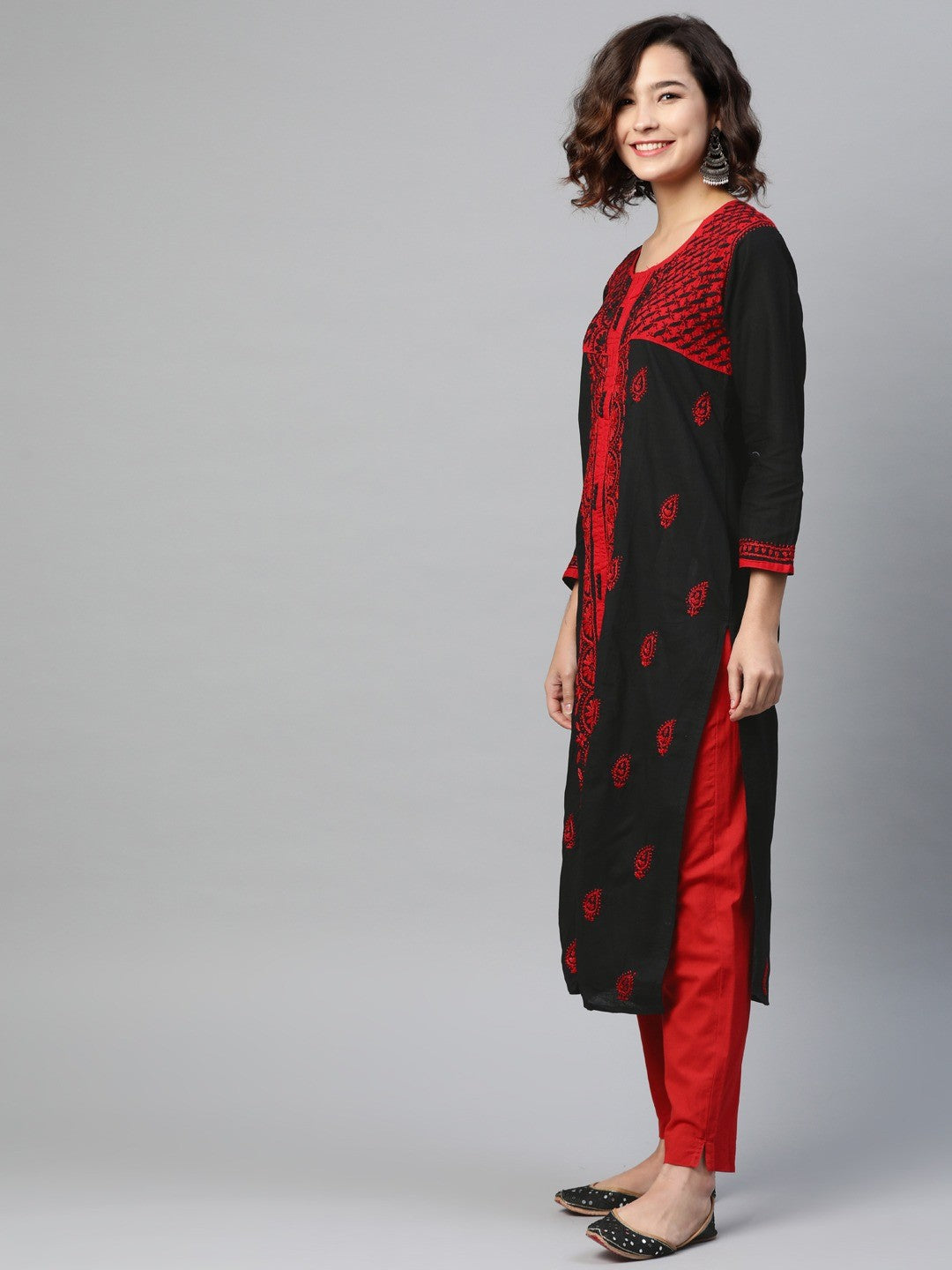 Ada Hand Embroidered Black Cotton Lucknowi Chikankari straight Kurta A151605
