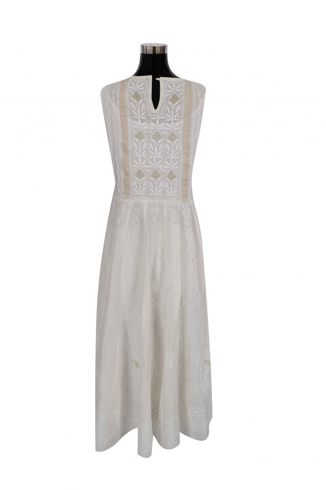 Ada Hand Embroidered Off White Chanderi Lucknowi Chikankari Semi-Stitched Anarkali Kurta Dupatta Set With Zari Work 01A264077