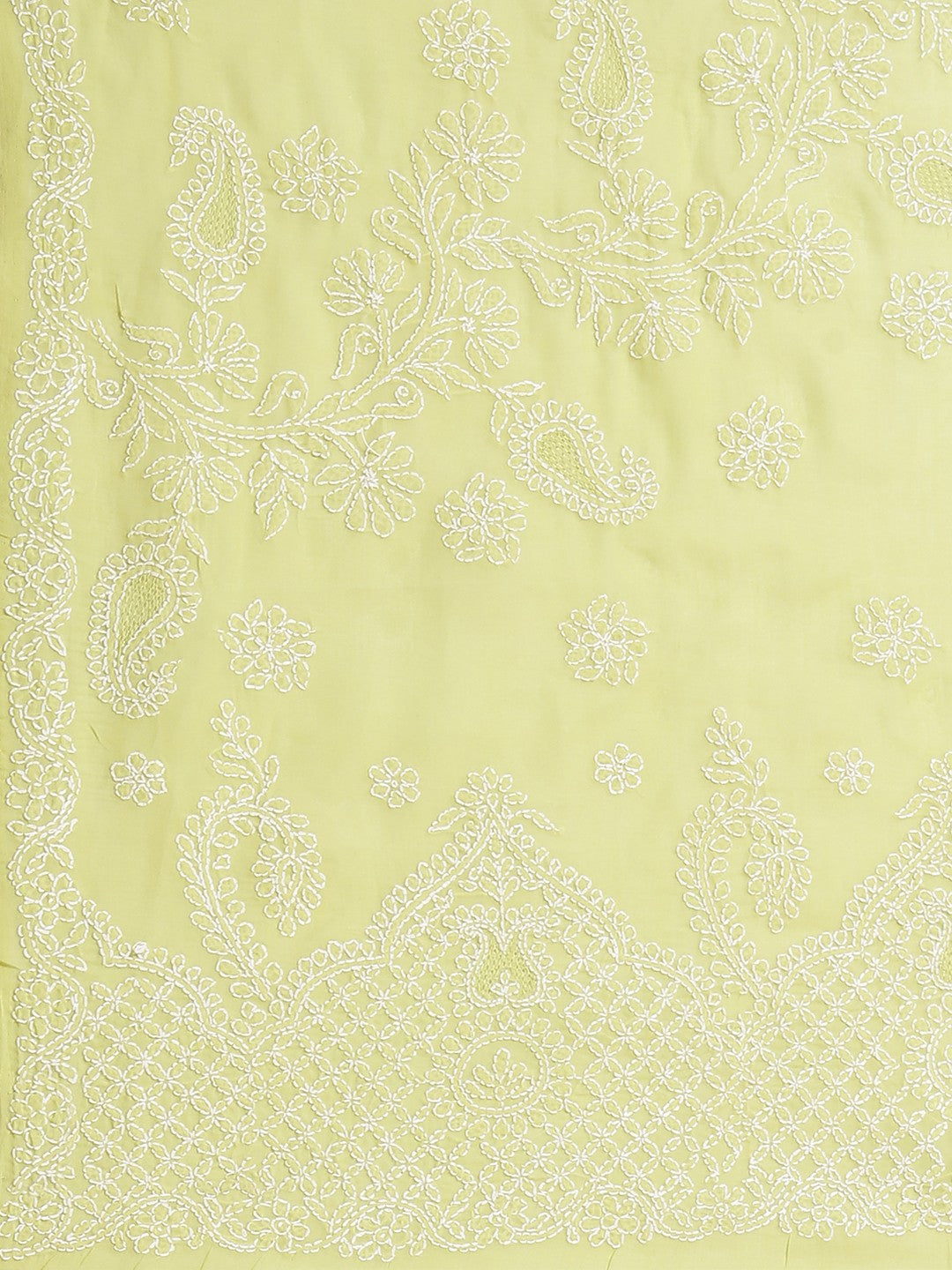 Ada Hand Embroidered Light Green Cotton Lucknow Chikan Saree With Blouse-A311159