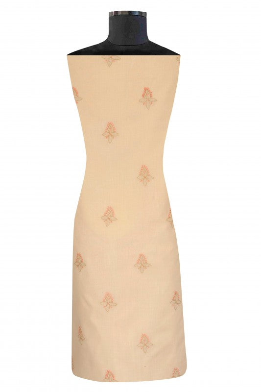 Ada Hand Embroidered Fawn Cotton Lucknowi Chikan Unstitched Suit Piece-A211166