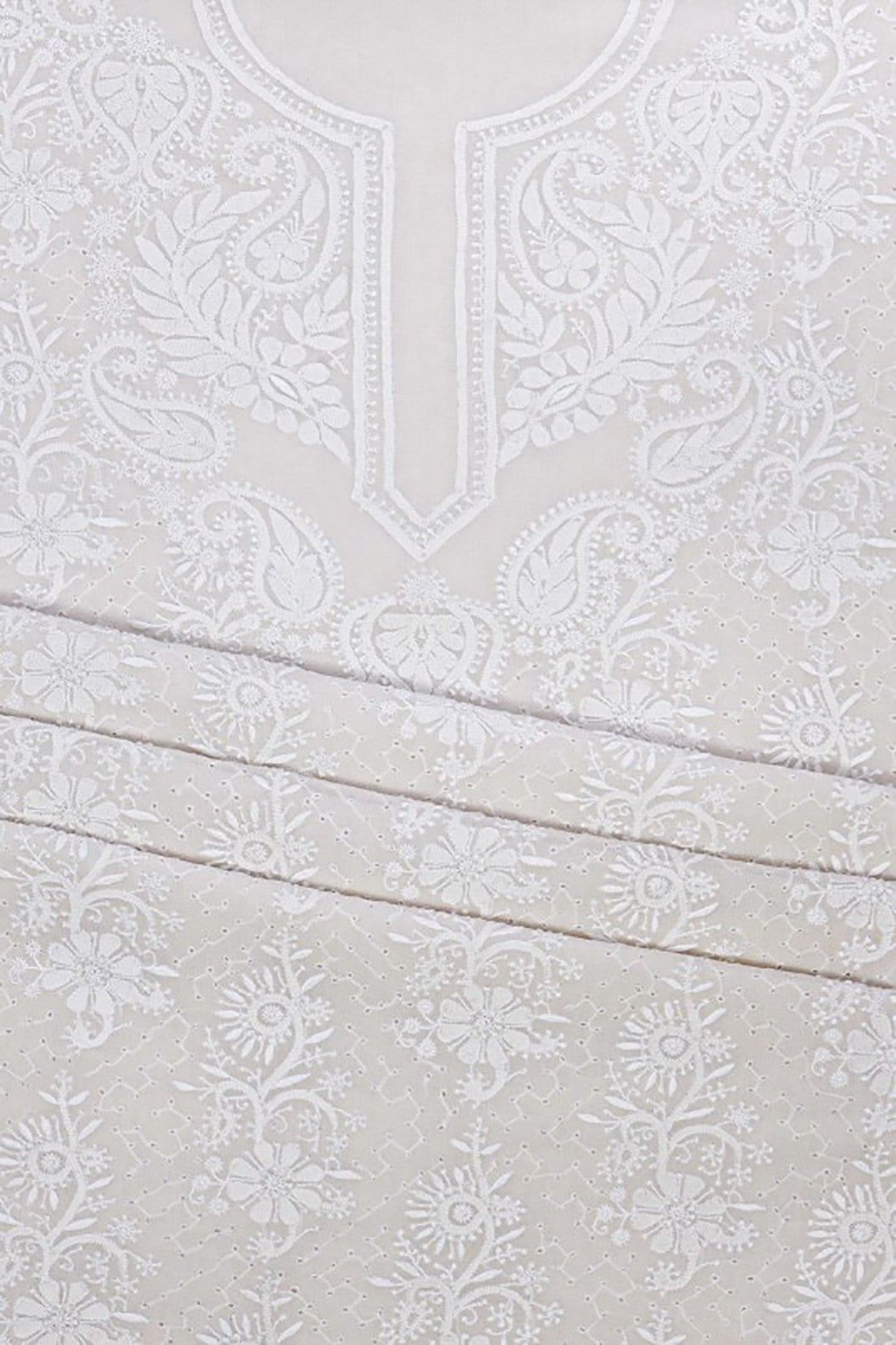 Ada Hand Embroidered White Pure Georgette Lucknowi Chikankari Unstitched Kurta Dupatta Set A593630