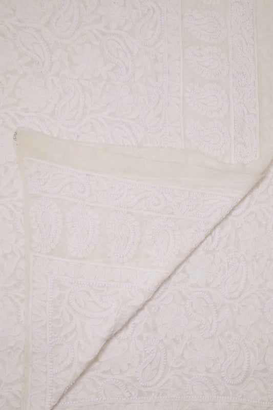 Ada Hand Embroidered White Pure Georgette Lucknowi Chikankari Dupatta -A589252