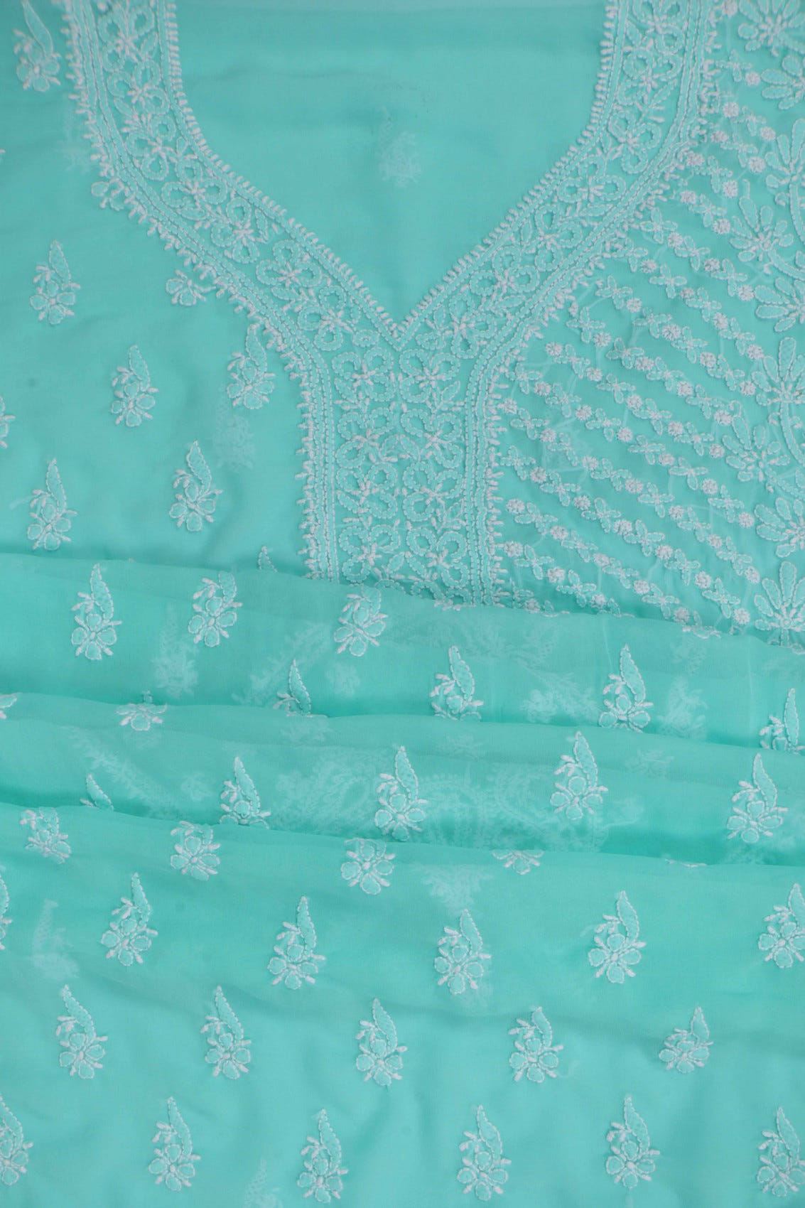 Ada Hand Embroidered Sea Green Georgette Lucknowi Chikankari Unstitched Suit Piece A615333