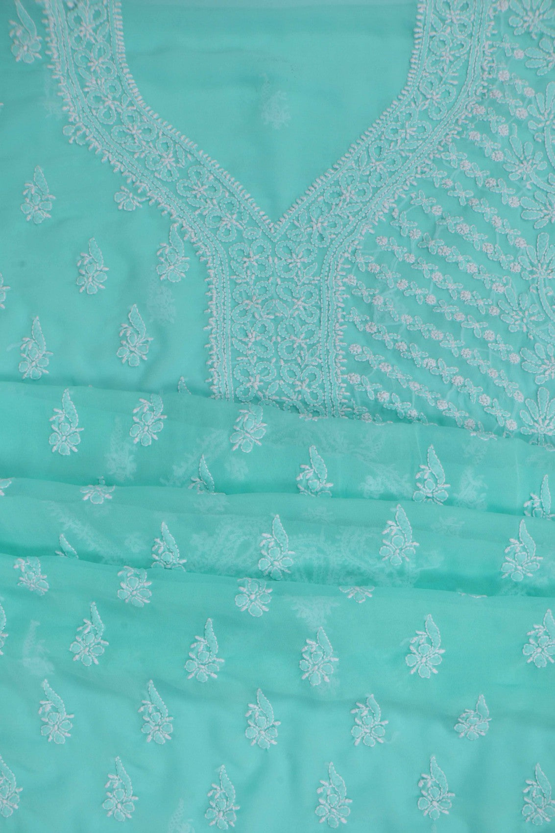 Ada Hand Embroidered Sea Green Georgette Lucknowi Chikankari Unstitched Suit Piece A615333
