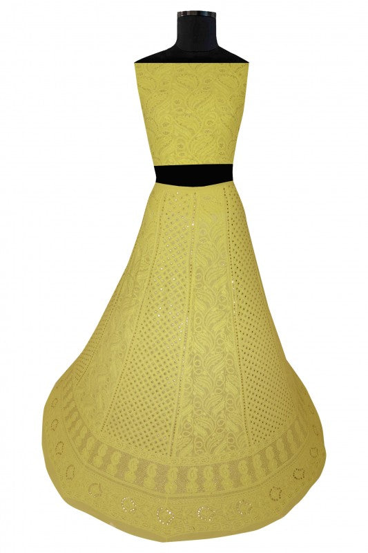 Ada Hand Embroidered Yellow Pure Georgette Lucknowi Chikankari Lehenga Set with Muqaish Work A578270