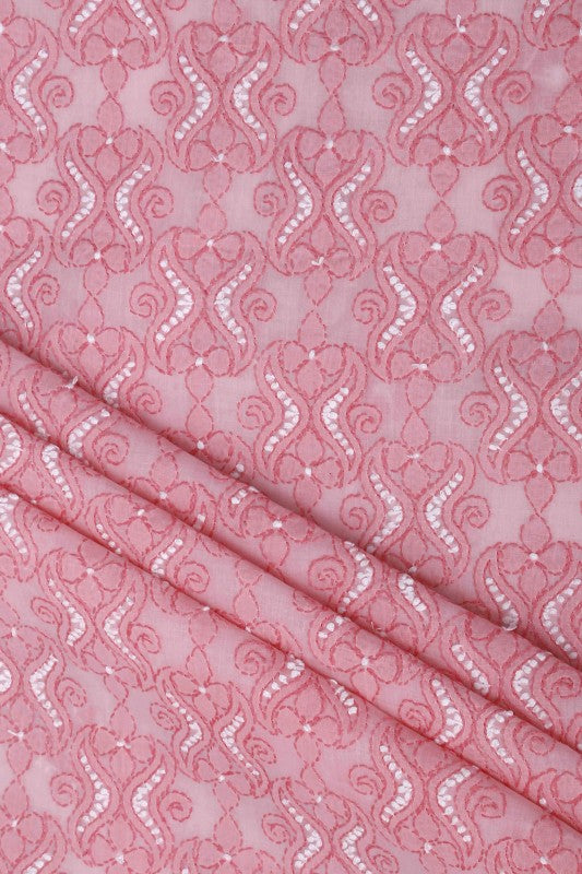 Ada Hand Embroidered Pink Cotton Lucknowi Chikan Unstitched Suit Piece–A100179