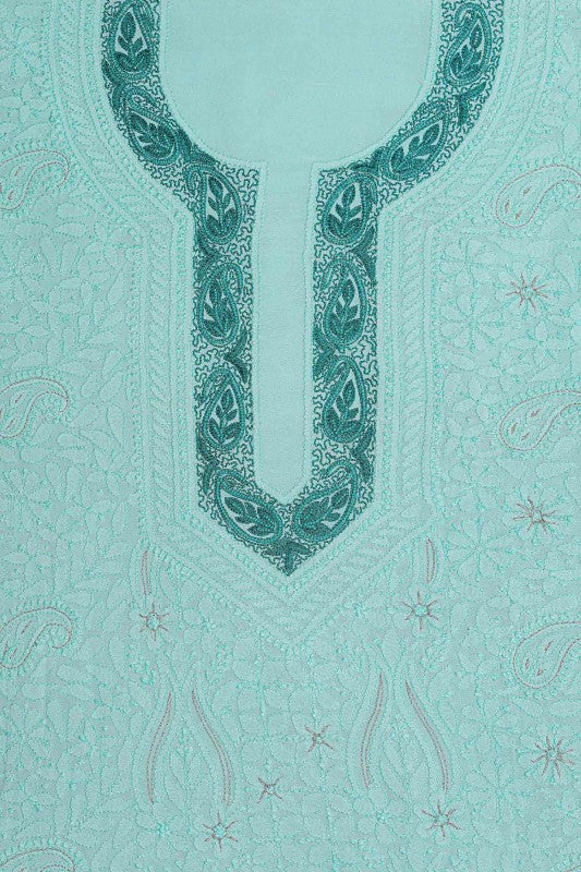 Ada Hand Embroidered Sea Green Georgette Lucknowi Chikan Unstitched Kurta Piece A501429