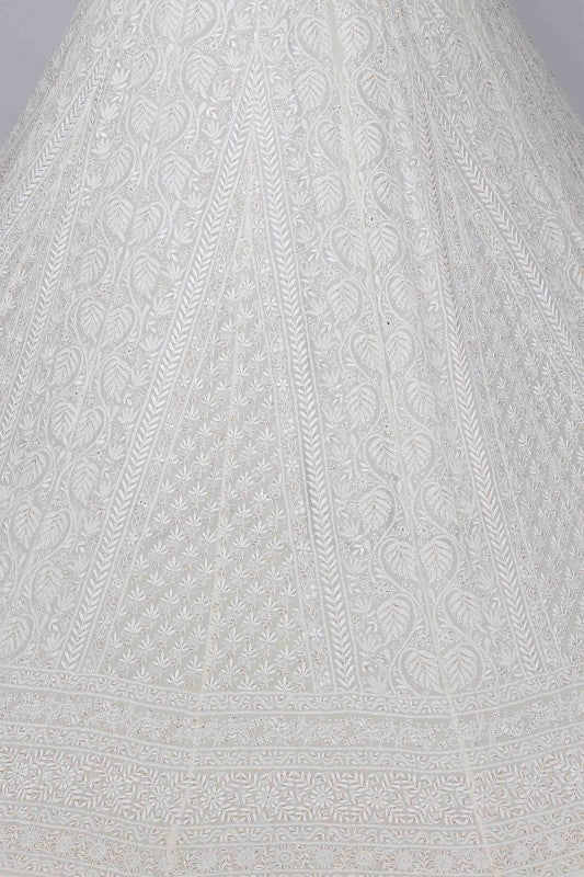 Ada Hand Embroidered Milky White  Pure Georgette Lucknowi Chikankari Lehenga-A625497