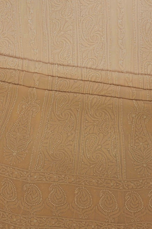 Ada Hand Embroidered Fawn/ Sepia Shaded Georgette Chikan Semi-stitched Anarkali Kurta A484773