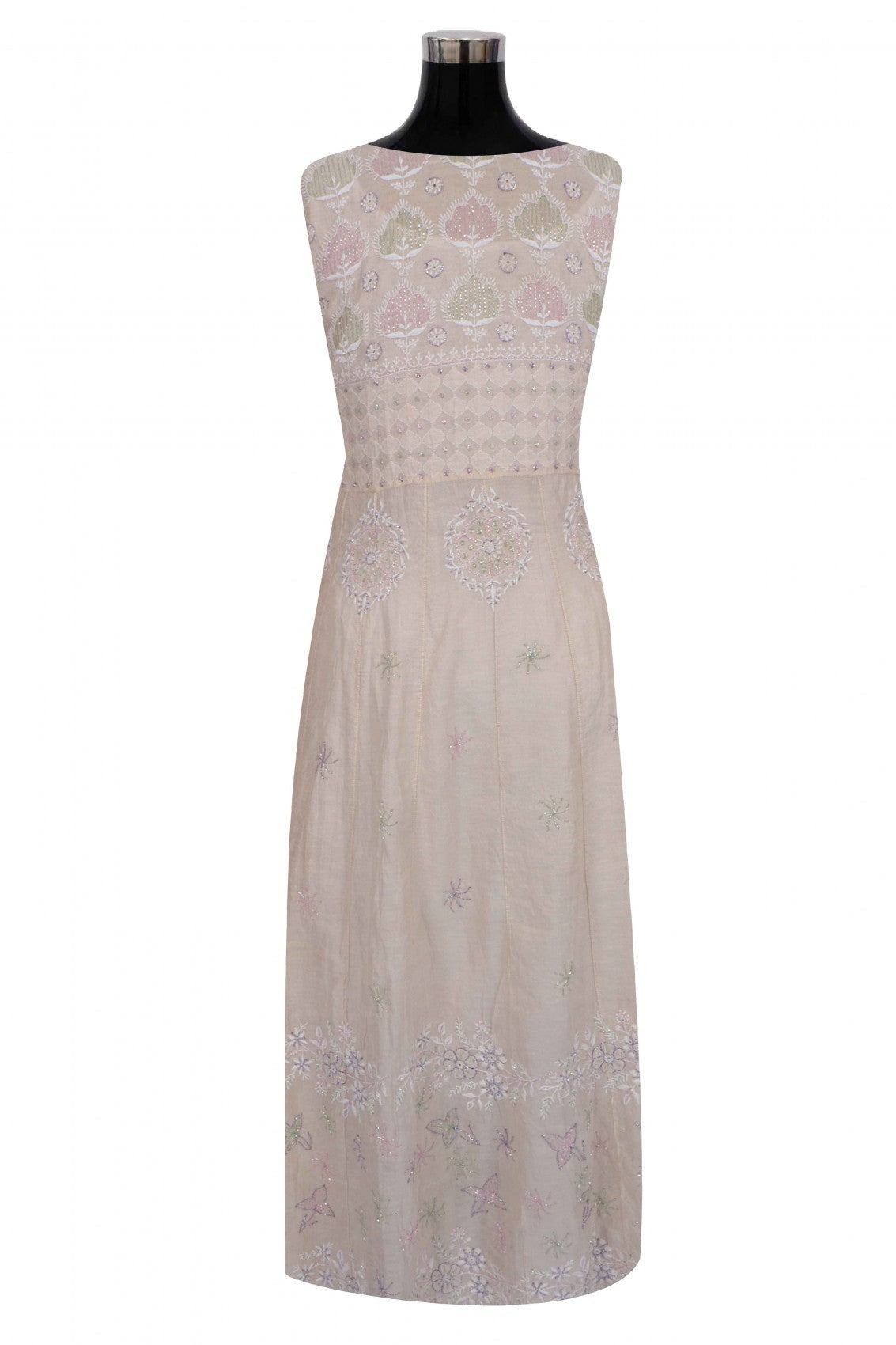 Ada Hand Embroidered Natural Fawn Tissue Lucknowi Chikankari Semi-Stitched Anarkali Kurta Dupatta Set With Cutdana Work 01A187880