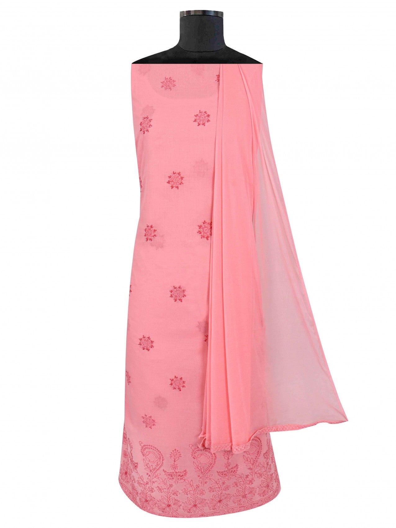 Ada Hand Embroidered Peach Cotton Lucknowi Chikankari Unstitched Suit Piece 01A201793