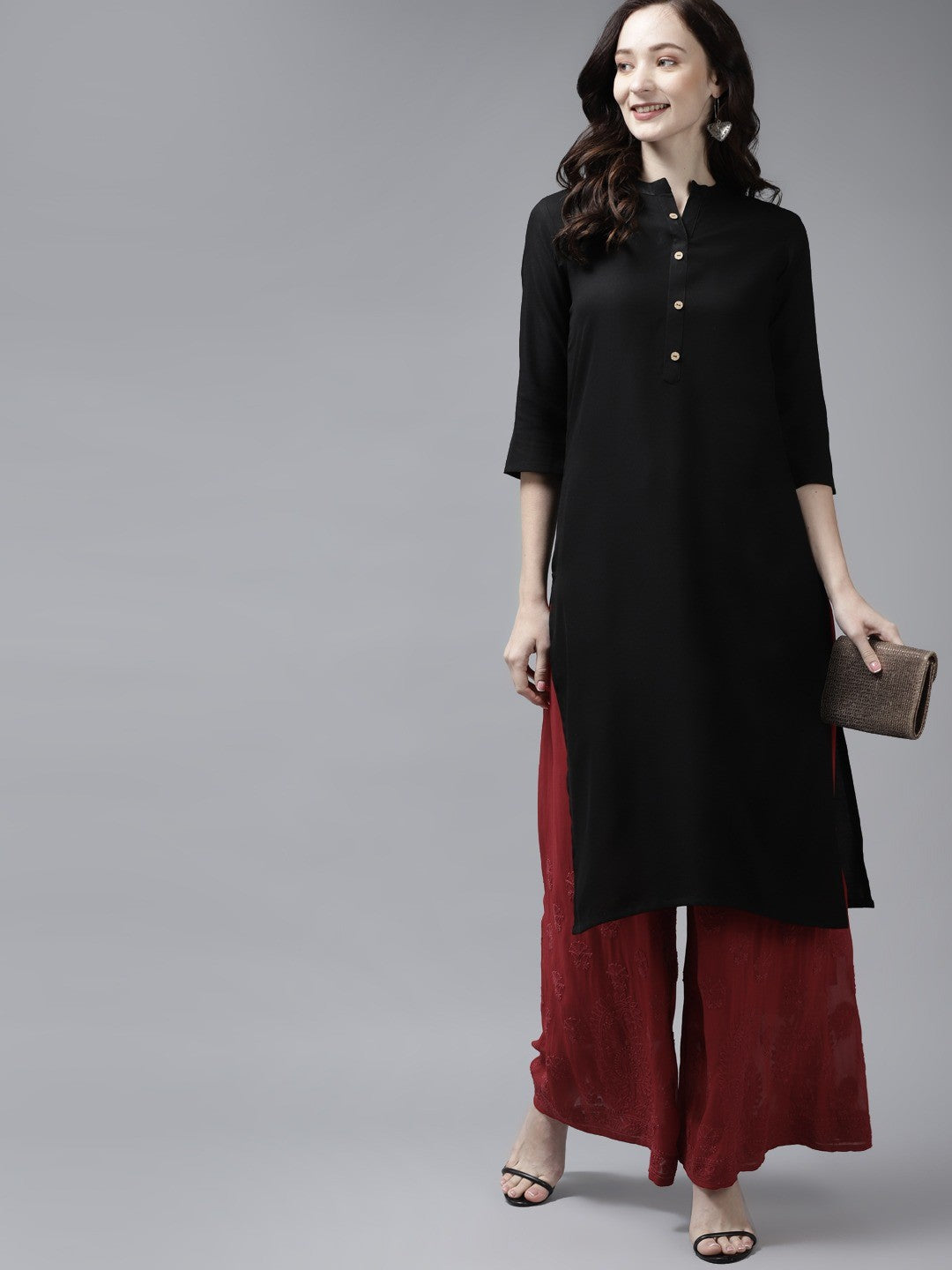Ada Hand Embroidered Red Viscose Georgette Lucknowi Chikankari Palazzo A711157