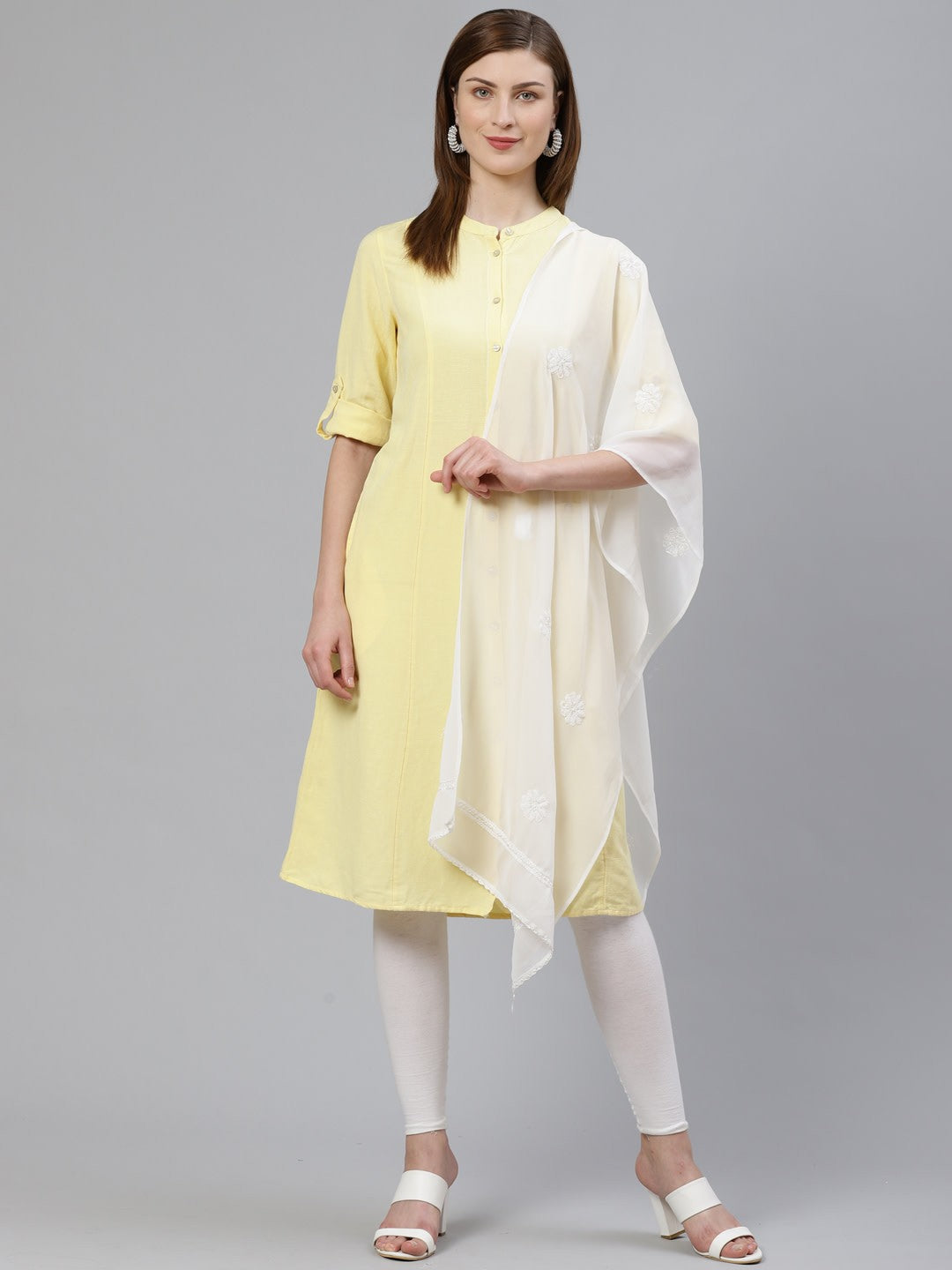 Ada Hand Embroidered White Georgette Stole– A100453