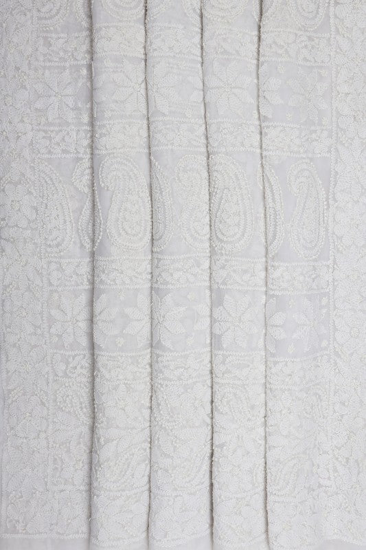 Ada Hand Embroidered White Georgette Lucknowi Chikankari Saree With Blouse A588582
