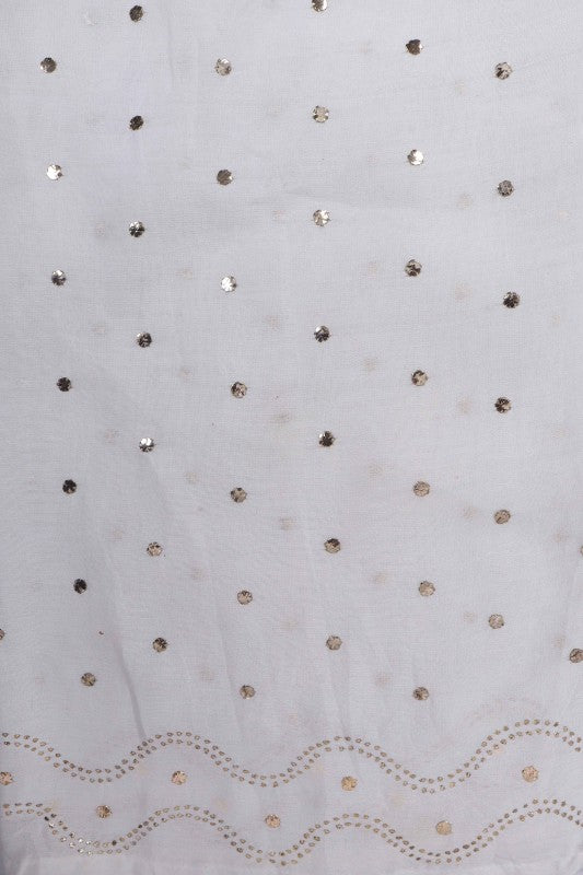 Ada Hand Embroidered White Chanderi Lucknowi Chikankari Semi-Stitched Anarkali Kurta Dupatta Set With Muqaish Work 01A156455