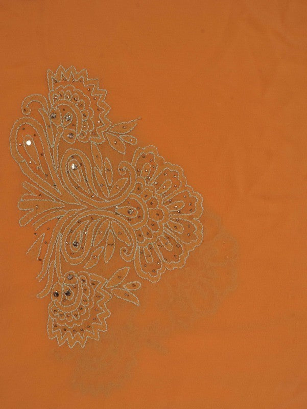 Ada Hand Embroidered Princeton Orange Pure Georgette Lucknowi Chikankari Saree/Blouse With Muqaish Work 01A82976