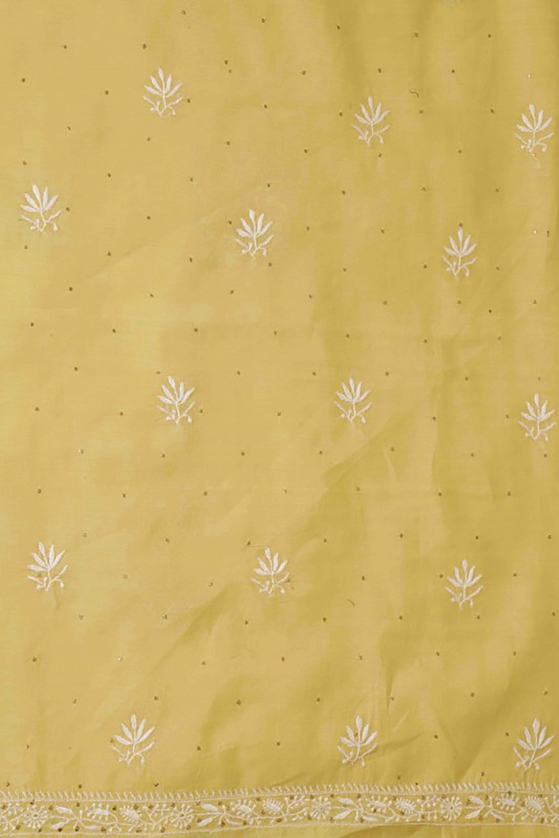 Ada Hand Embroidered Lemon Chanderi Lucknowi Chikankari Unstitched Suit Piece With Muqaish Work 01A86279