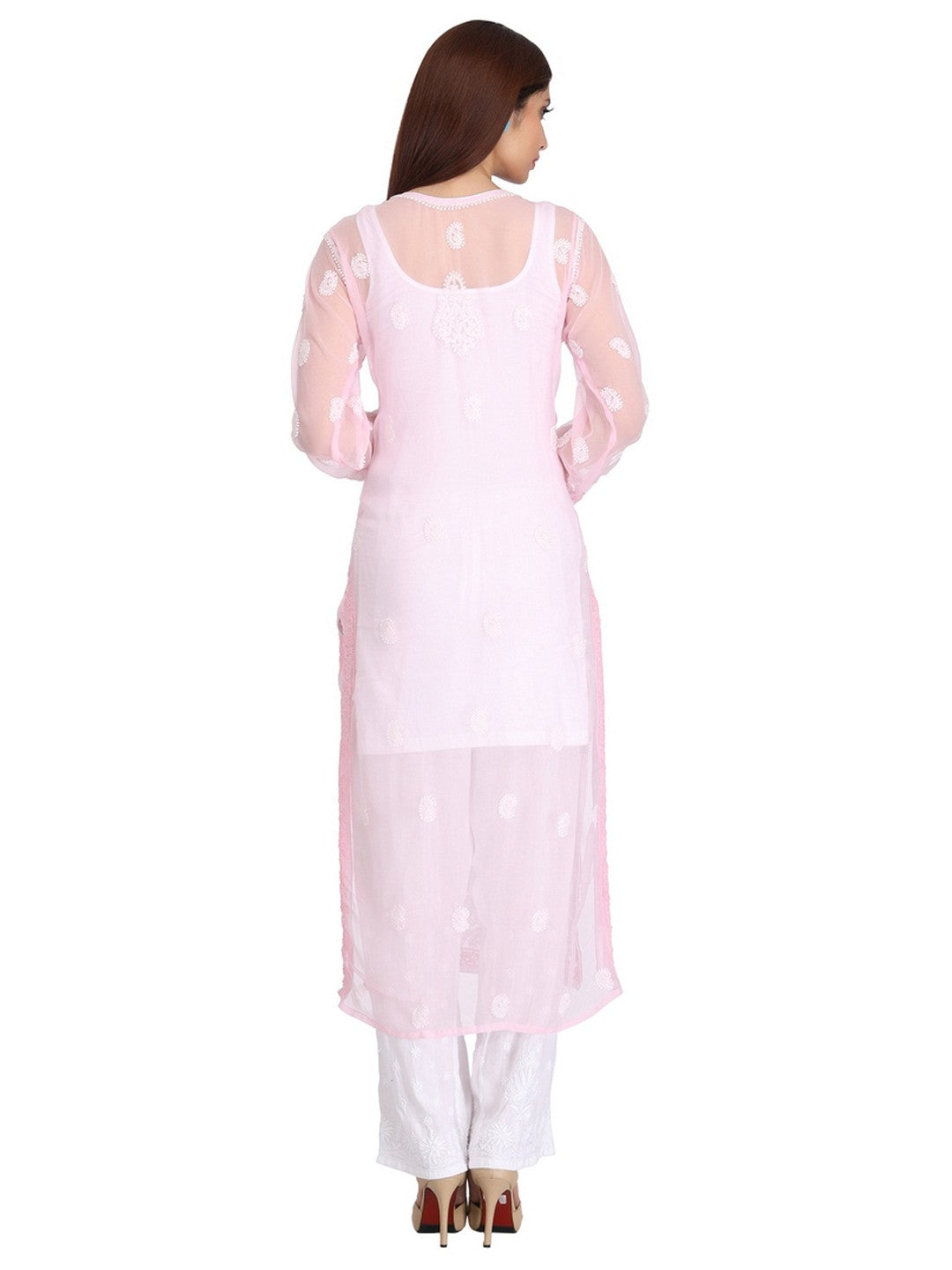 Ada Hand Embroidered Pink Faux Georgette Lucknowi Chikankari Straight  Kurta with Slip A225697