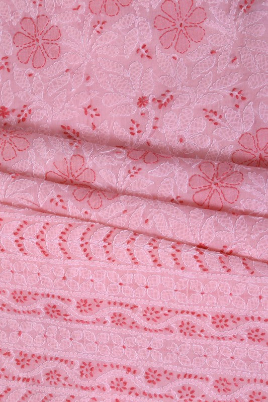 Ada Hand Embroidered Light Pink Cotton Lucknowi Chikan Unstitched Suit Piece-A100301
