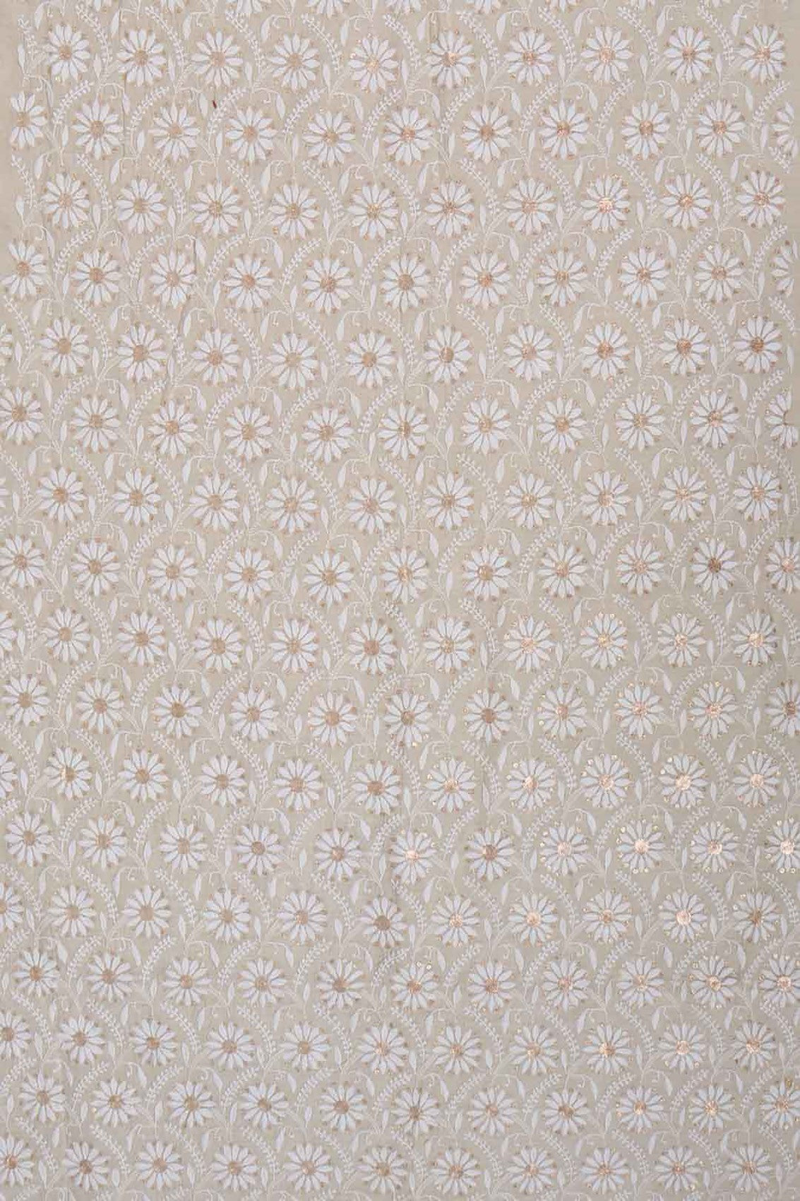 Ada Hand Embroidered Natural Fawn Tissue Lucknowi Chikankari Unstitched Kurta Piece With Zari Work 01A224333