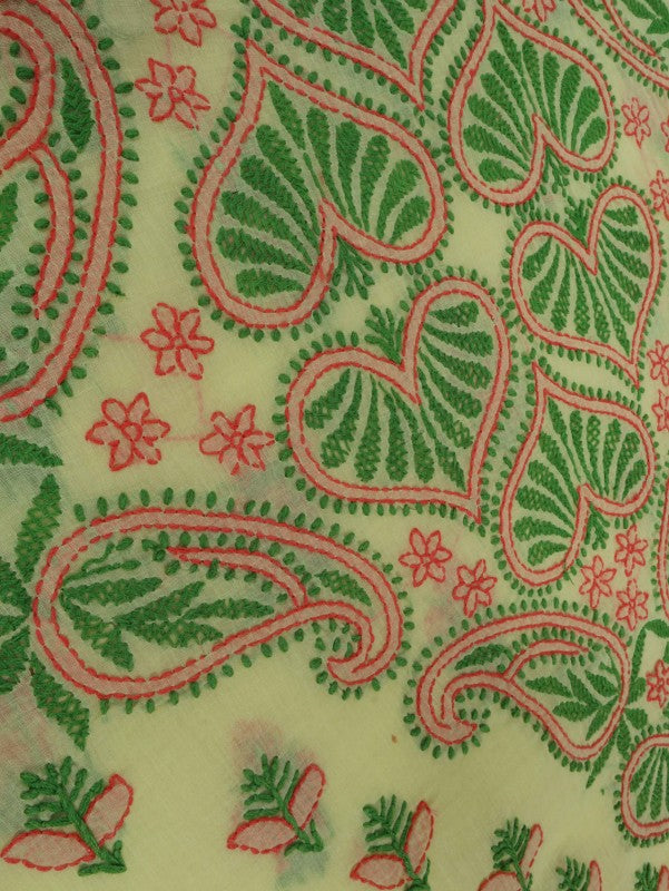 Ada Hand Embroidered Lemon Cotton Lucknowi Chikankari Saree With Blouse A239628