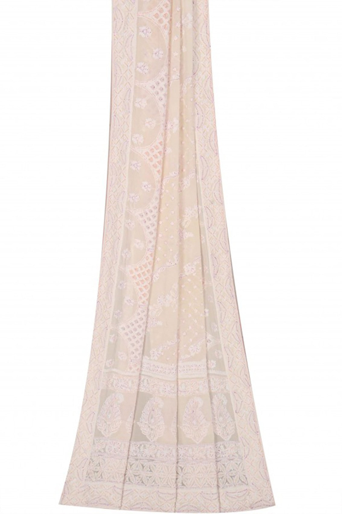 Ada Hand Embroidered White Pure Georgette Lucknowi Chikankari Dupatta With Cutdana Work 01A75753
