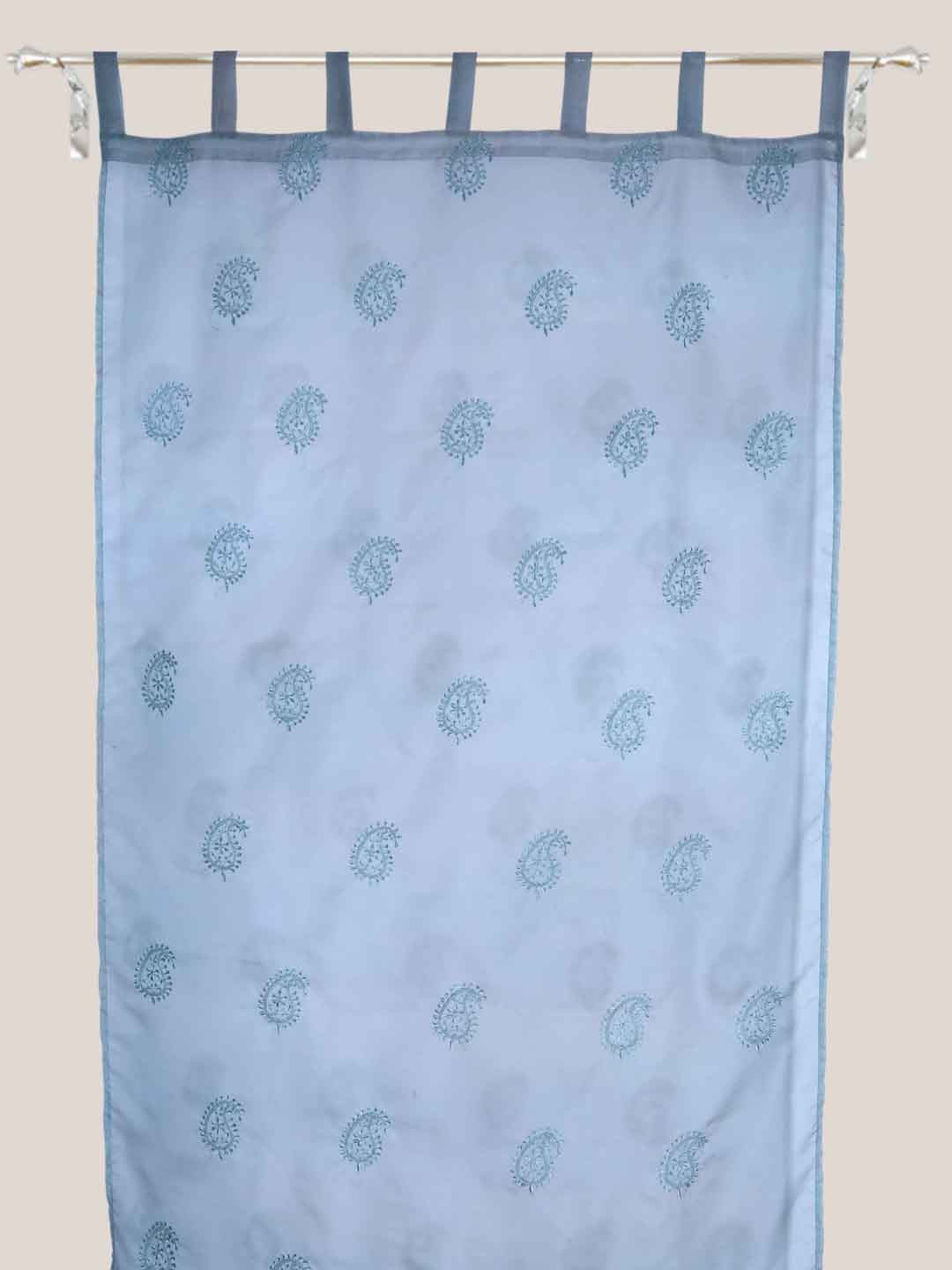 Ada Hand Embroidered Sky Blue Organza Lucknowi Chikankari Curtain A19045