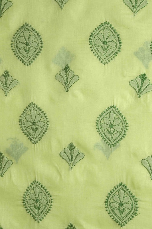 Ada Hand Embroidered Lime Green Cotton Lucknowi Chikan Unstitched Kurta Piece With Gota Patti Work- A268319