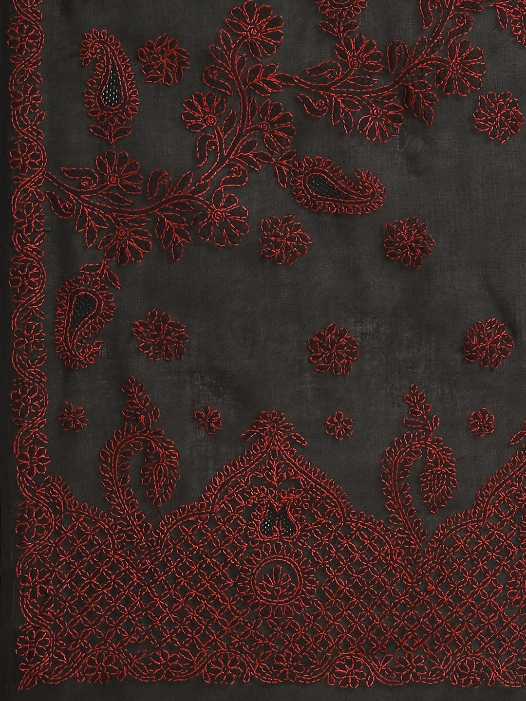Ada Hand Embroidered Black Cotton Lucknow Chikan Saree With Blouse A311174