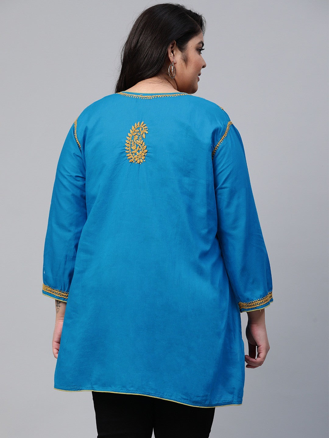 Ada Hand Embroidered Blue Cotton Lucknowi Chikankari Straight Kurti A250542