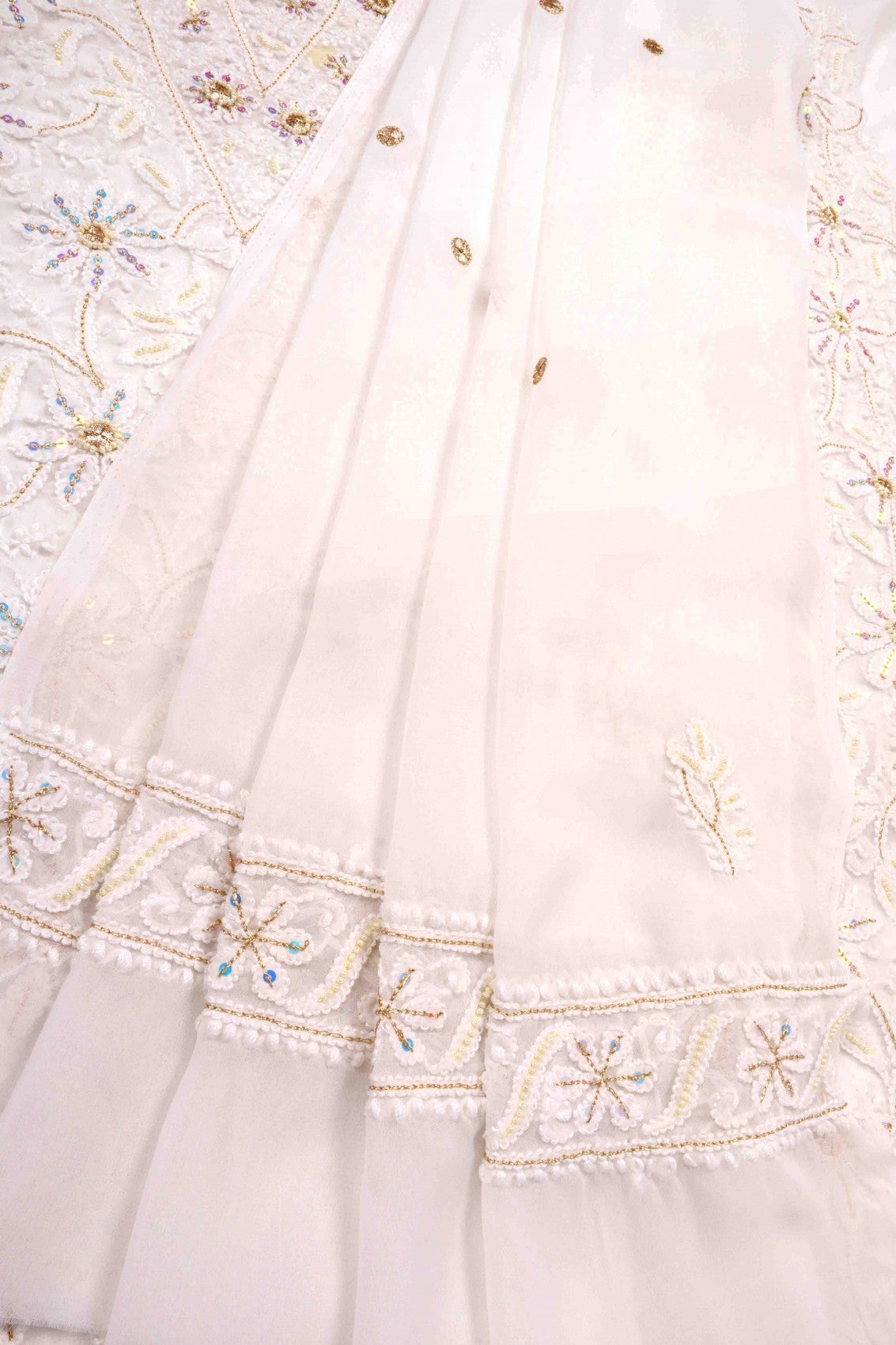 Ada Hand Embroidered White Georgette Lucknowi Chikankari Unstitched Suit Piece With Pearl Work A262204