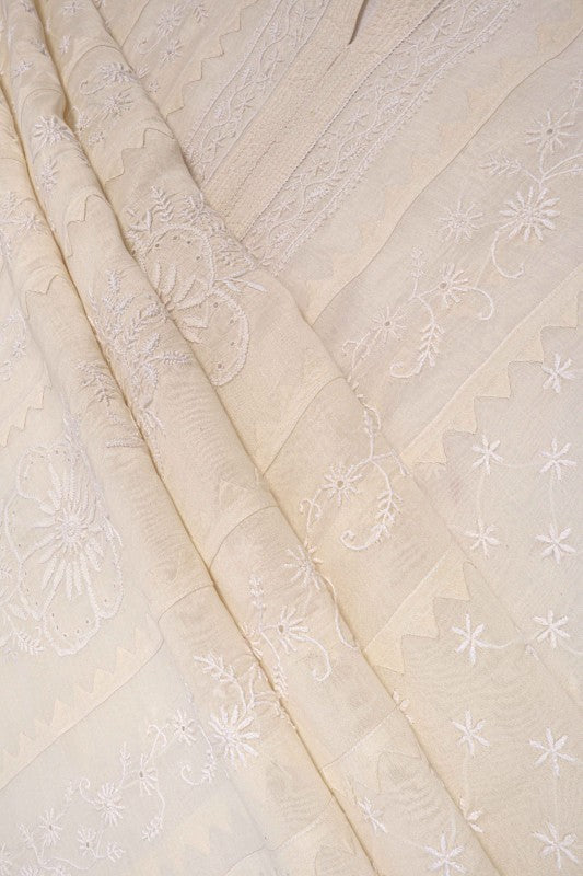 Ada Hand Embroidered Off White Chanderi Lucknowi Chikankari Semi-stitched Kurta Dupatta Set A615490