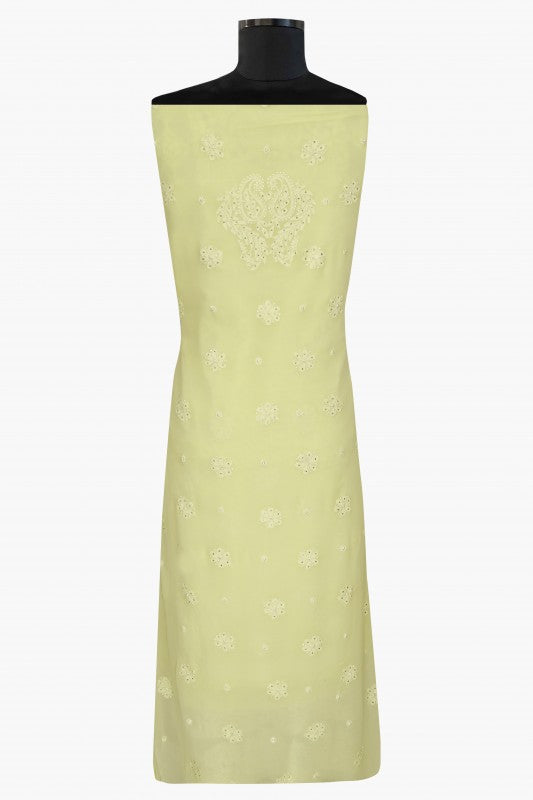 Ada Hand Embroidered Lemon Georgette Chikan Unstitched Kurta Piece With Muqaish Work A559930