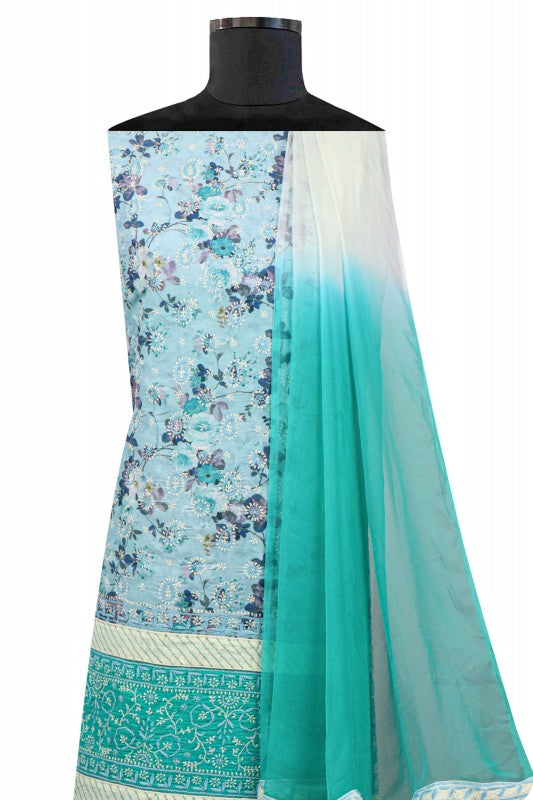 Ada Hand Embroidered Sea Green Cotton Lucknowi Chikan Unstitched Suit Piece A478843