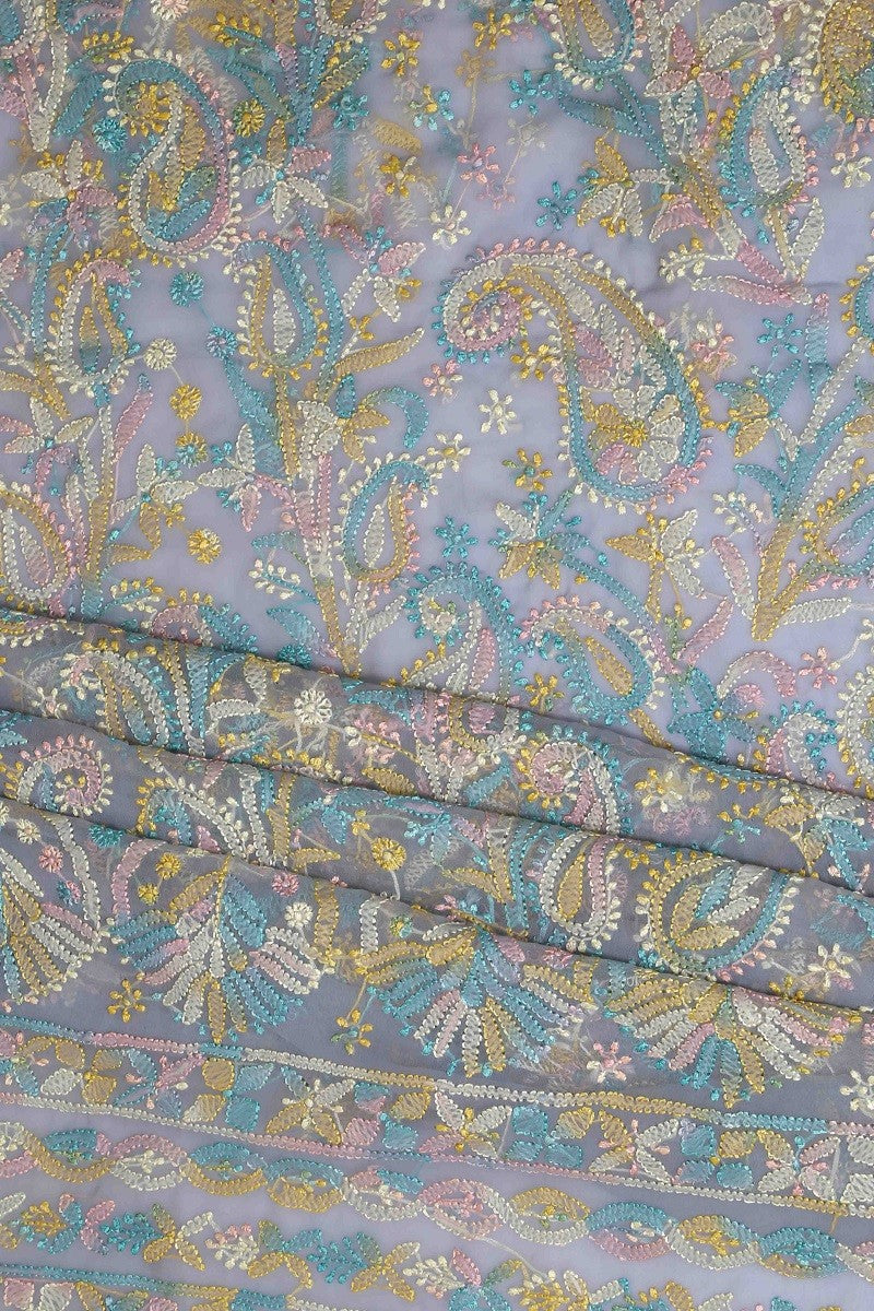 Ada Hand Embroidered Grey Georgette Lucknowi Chikankari Unstitched Suit Piece A211197