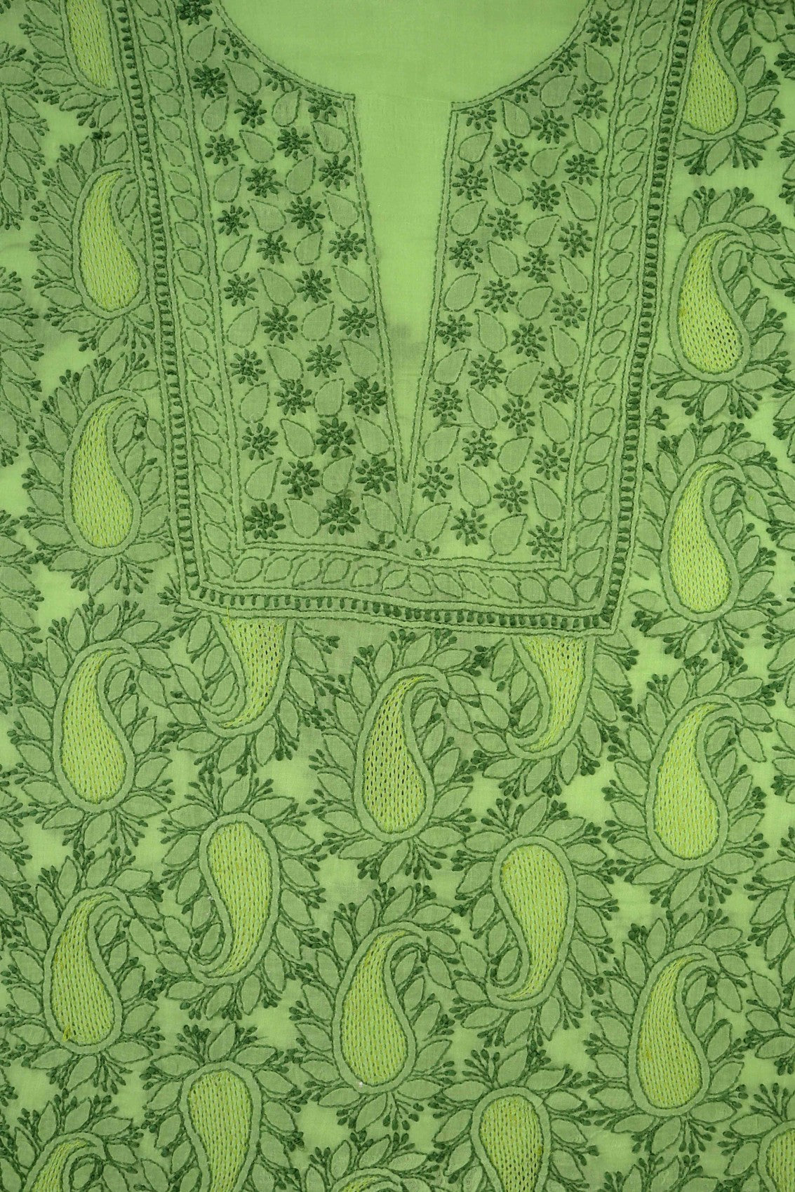 Ada Hand Embroidered Green Cotton Lucknowi Chikankari Unstitched Suit Piece 01A137022