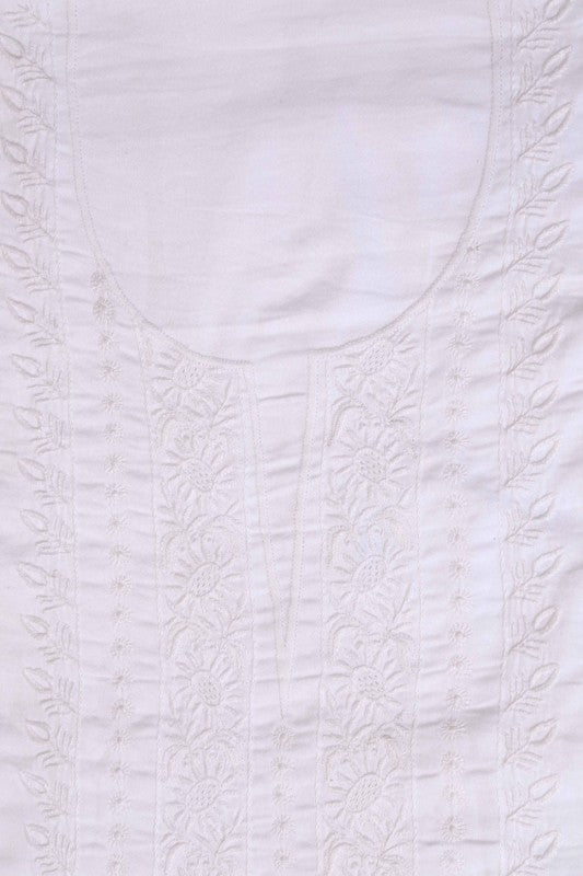Ada Hand Embroidered White Cotton Chikan Unstitched Men's Kurta Piece-A597735