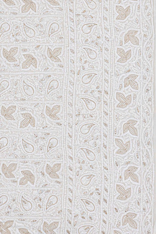 Ada Hand Embroidered White Georgette Lucknowi Chikan Unstitched Kurta Piece with Gota Patti Work A484637