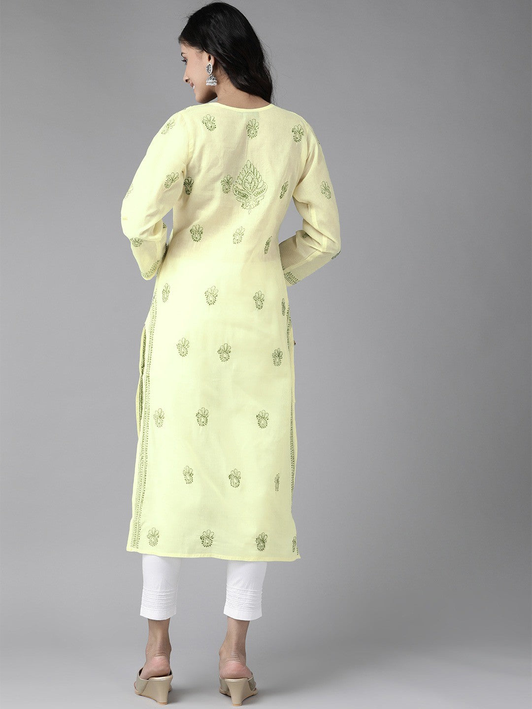Ada Hand Embroidered Lemon Cotton Lucknowi Chikankari Kurta Set A811183