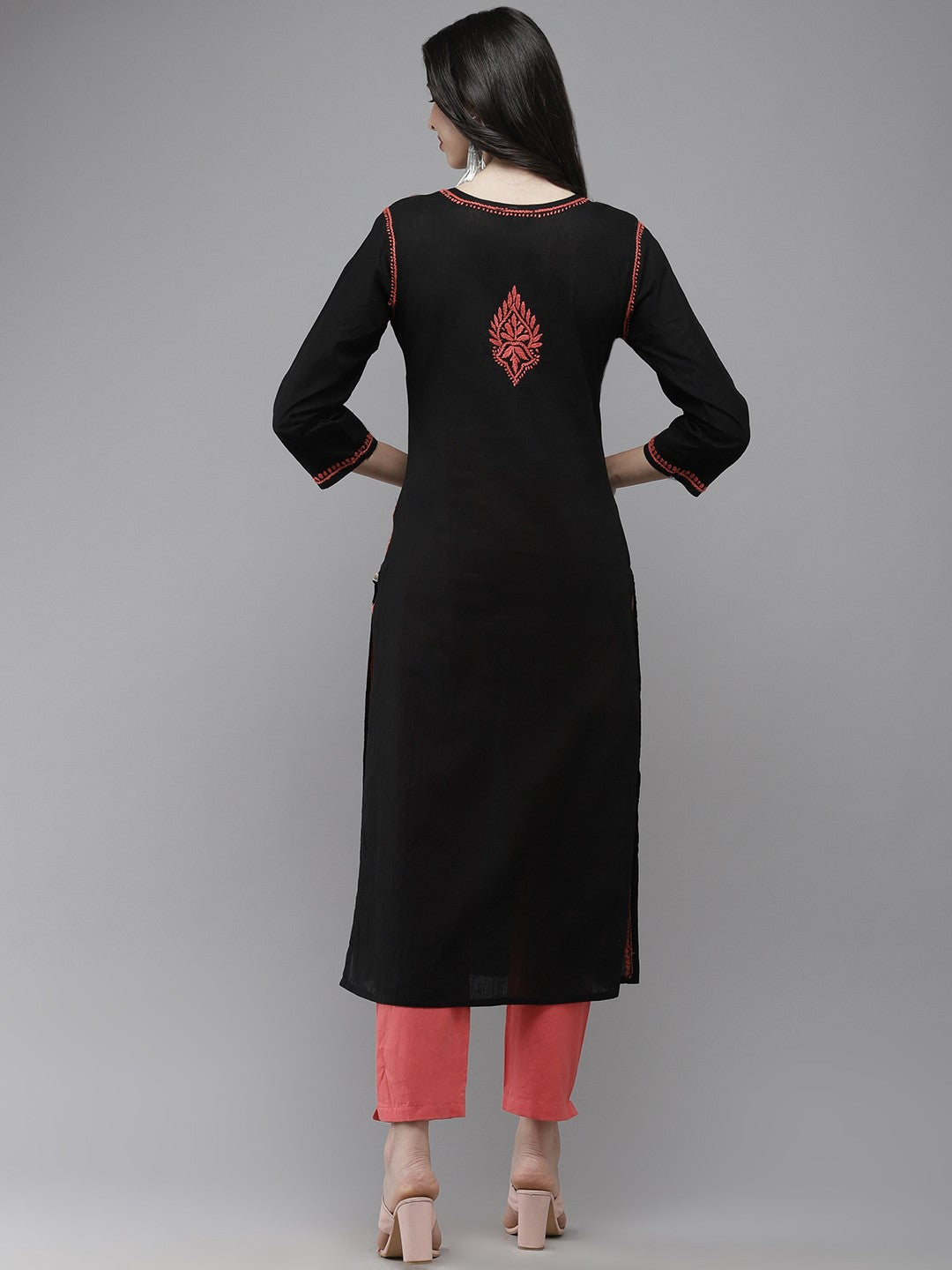Ada Hand Embroidered Black Cotton Lucknow Chikankari Kurta A411278
