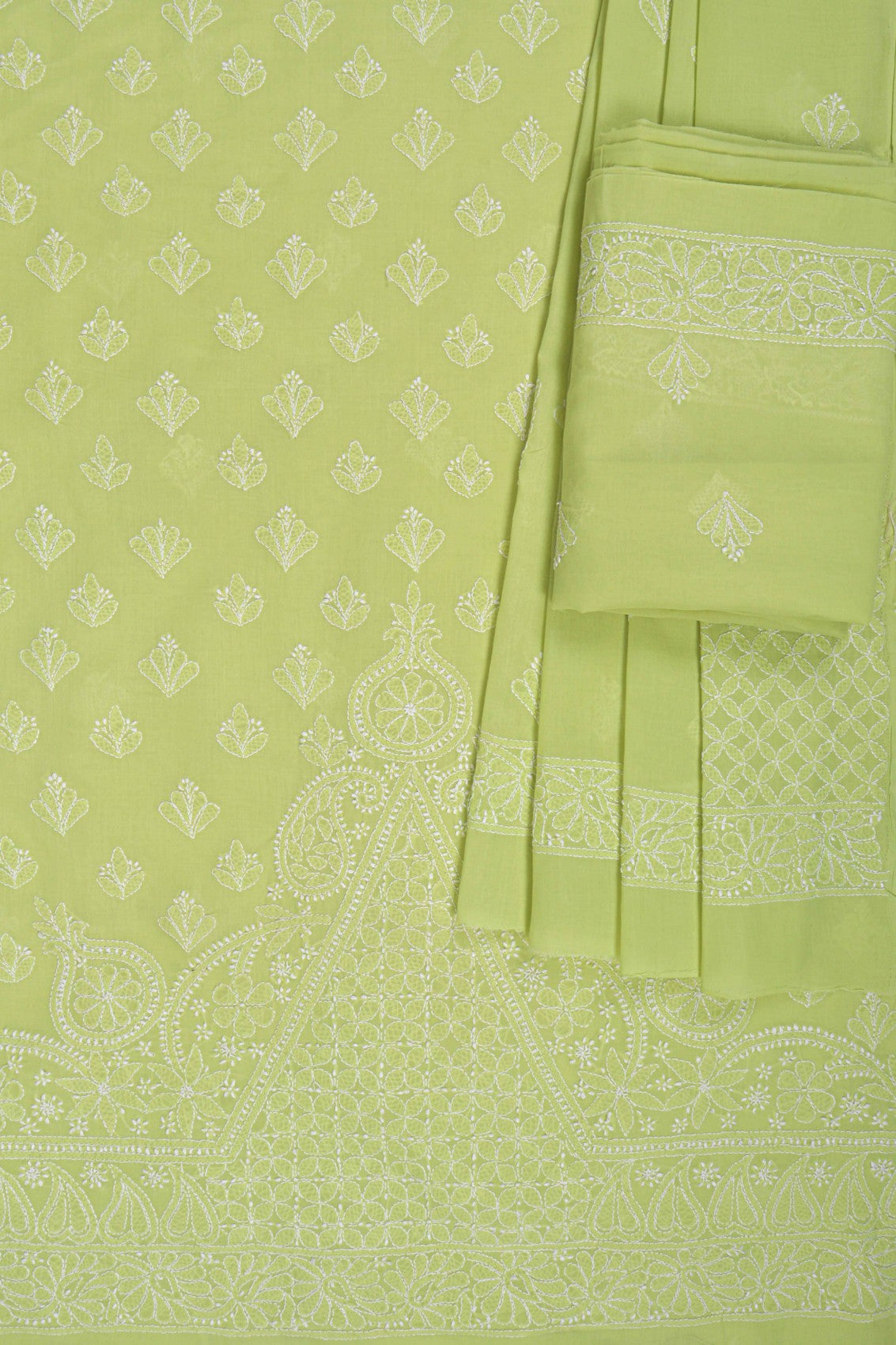 Ada Hand Embroidered Light Green Cotton Lucknowi Chikankari Unstitched Suit Piece A607709