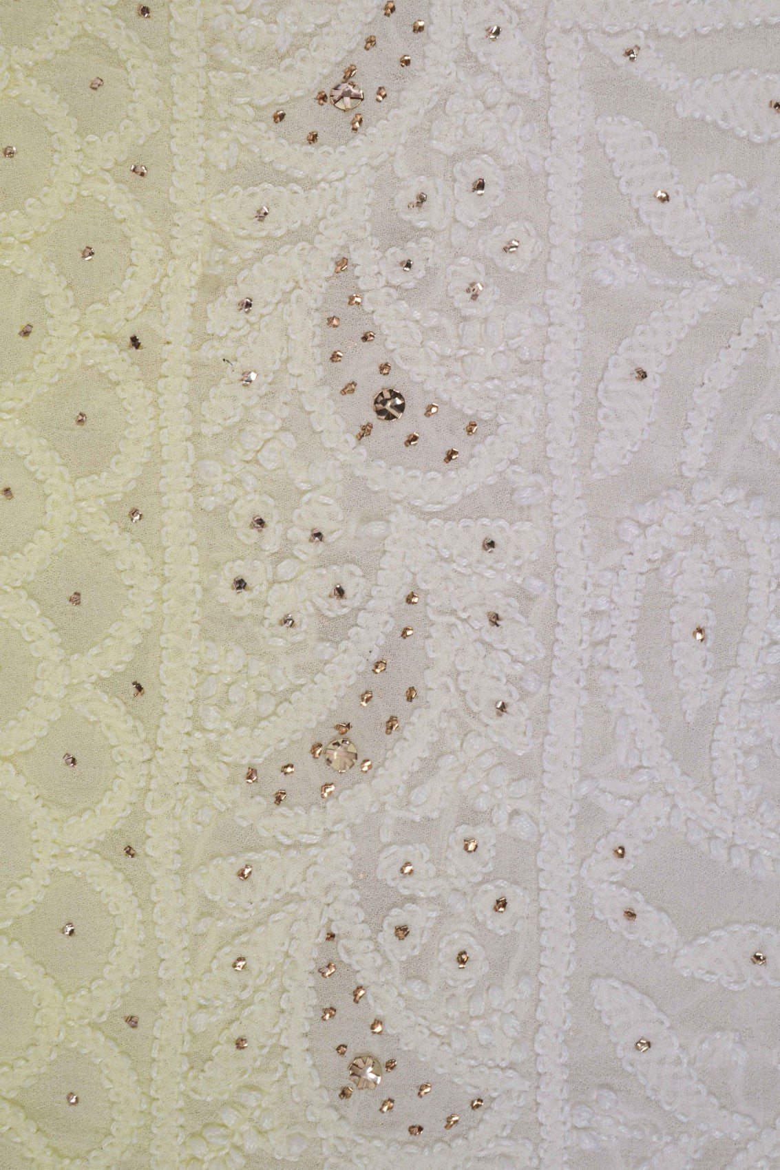Ada Hand Embroidered Dual Shade Lemon/White Georgette Lucknowi Chikankari Dupatta With Muqaish Work 01A187051
