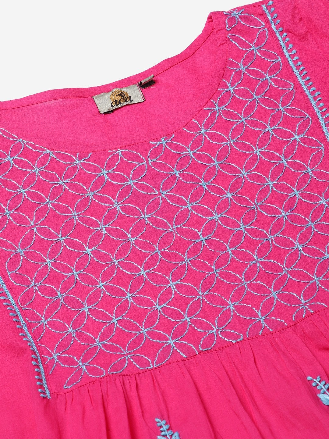 Ada Hand Embroidered Dark Pink Cotton Lucknowi Chikankari Kurta With Trouser A100336