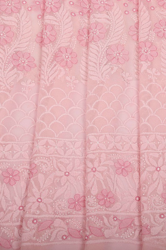 Ada Hand Embroidered Baby Pink Georgette Lucknowi Chikankari Saree With Blouse A610318