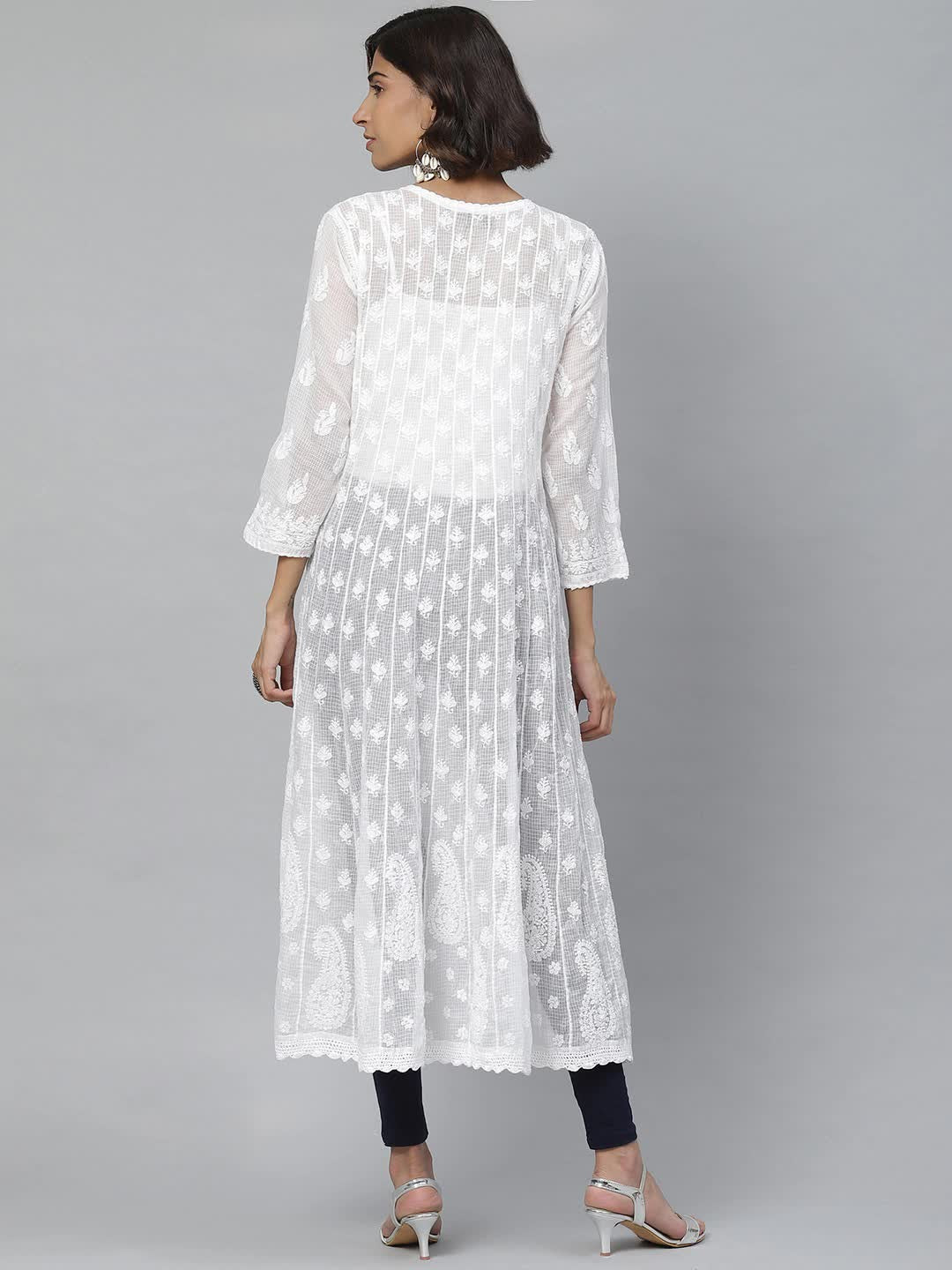 Ada Hand Embroidered White Kota Lucknowi Chikan Straight Kurta A411120