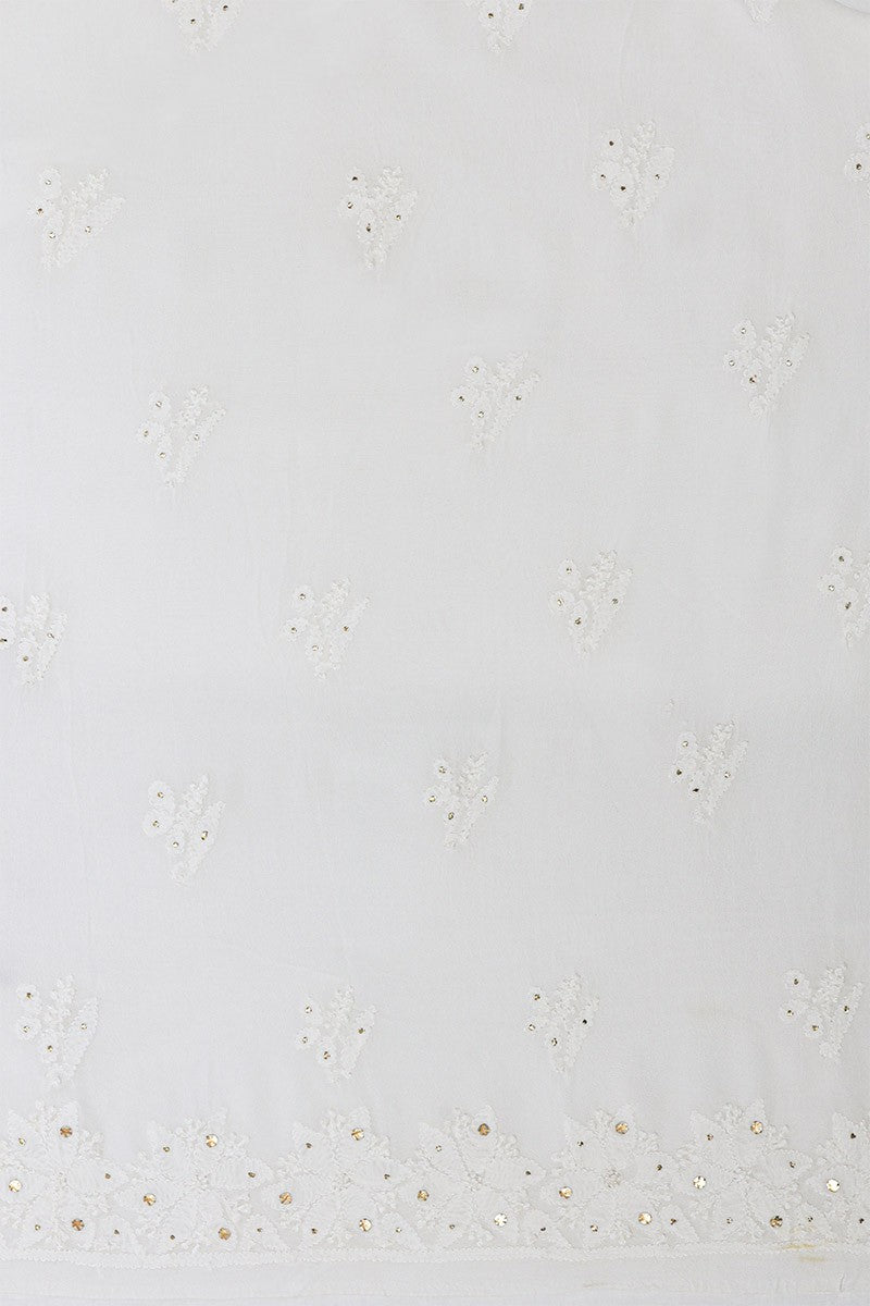 Ada Hand Embroidered White Georgette Lucknowi Chikan Unstitched Kurta Piece with Muqaish work A572047