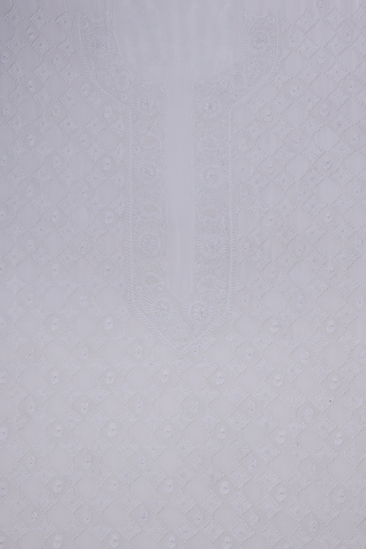 Ada Hand Embroidered White Pure Georgette Lucknowi Chikankari Unstitched Men's Kurta Piece A316573